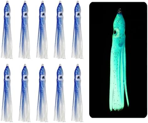 Fishing Squid Skirts, Glow Soft Plastic Trolling Lures Luminous -Fitting for (Bass/Trout/Salmon/Saltwater/Fishing Bait) by YELARXI