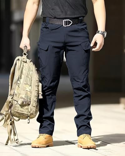 Men's Tactical Pants Stretch Waterproof Fabric Durable Cargo Pants for Hiking Casual Work Multi Pockets (No Belt) - Image 2