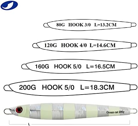OCEAN CAT 1 PC Slow Fall Pitch Fishing Lures Sinking Lead Metal Flat Jigs Jigging Baits with Hook for Saltwater Fishing 4 Colors 160G/200G - Image 3