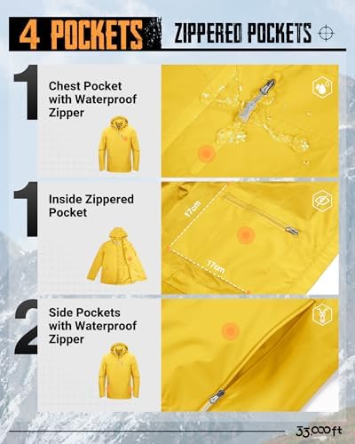 33,000ft Men's Packable Rain Jacket Waterproof Raincoat with Hood - Image 4