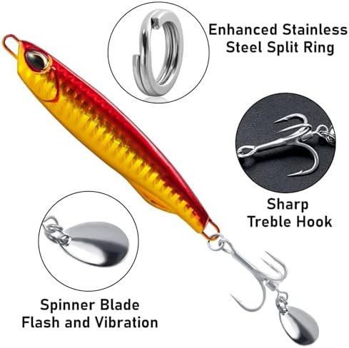 Dr.Fish 3 Pack Jigging Spoons Metal Casting Jigs Bladed Treble Hooks Saltwater Casting Spoons Surf Fishing Trolling Lures Vertical Diamond Jigs Mackerel Striper Bluefish Lures - Image 2