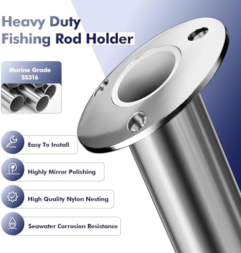 2Pcs Rod Holders for Fishing Boat, Heavy Duty 316 Stainless Steel Fishing Rod Pole Holder, Flush Mount, 15/30/90 Degree - Image 4