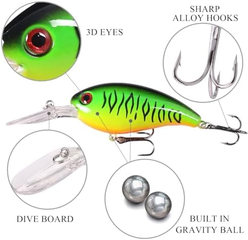 Crankbait Lures Kit, 8-Pack Lifelike Hard Swimbaits with Diving Lip for Bass Fishing, Assorted Colors, Freshwater Saltwater Fishing Gear for Bass, Trout, Pike - Image 2