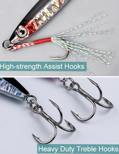 Avlcoaky Metal Jigs Fishing Jigs Saltwater - 3.4in/1oz Vertical Jigging Lures Spoon Fast Sinking Shore Casting Baits for Saltwater Freshwater, Slow Pitch Jigs with 3D Eyes & Reinforced Assist Hooks - Image 3
