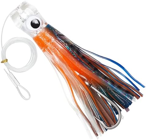 Saltwater Fishing Lures 6/9inch Trolling Lures for Marlin Mahi Tuna Dolphin Shark Big Game Deep Sea Fishing Baits Squid Skirts Rigged Hooks Ocean Gear Tackle by OROOTL