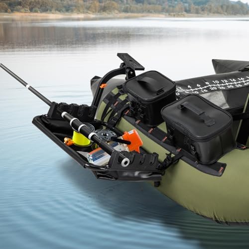 Goplus Fishing Float Tube Accessories, 360° Rotatable Fish Finder Holder w/ Mount Bracket, Rod Rack w/ Storage Basket fit 4 Rod, Accessory Set for Inflatable Boat Kayak - Image 2
