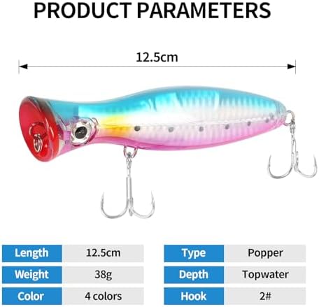 Large Top Water Popper Lure: 2pcs 3D Eyes Tuna Popper Saltwater Fishing Lures for Surf Fishing Gt Tuna Kingfish Large Predator Fish - Image 2