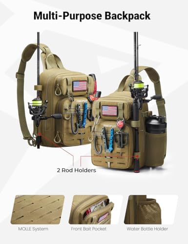 Piscifun Fishing Backpack Tackle Bag, MOLLE & 2 Rod Holders, Multi Storage - Image 4