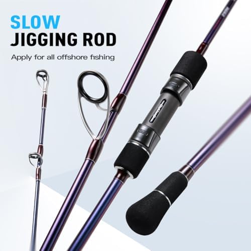 Saltwater Fishing Rod - 2-Piece Slow Jigging Rod with Fuji Guides & Toray Carbon Fiber,Split Rear High EVA Handle,Spinning/Casting Reel Compatible for Offshore & Deep Sea Fishing - Image 3