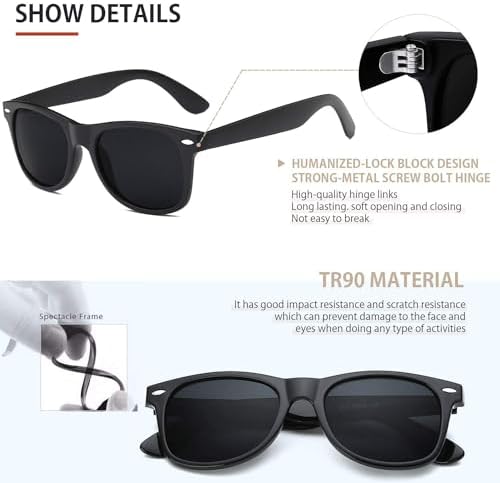 FEIDUSUN Sunglasses Men Polarized Sunglasses for Mens and Womens,Black Retro Sun Glasses Driving Fishing UV Protection - Image 2