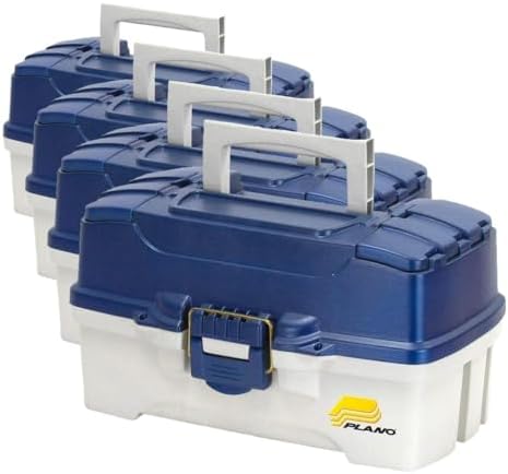 Plano 2-Tray Tackle Box with Dual Top Access, Blue Metallic/Off White, Premium Tackle Storage, 620206, One Size, (Pack of 4) by PLANO%C2%AEOutdoors
