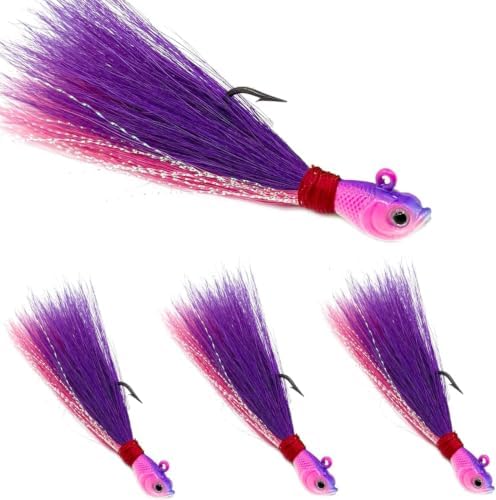Natufish Bucktail Jigs 3/5Pcs Flash Hair Tail Lifelike Action Saltwater by Natufish