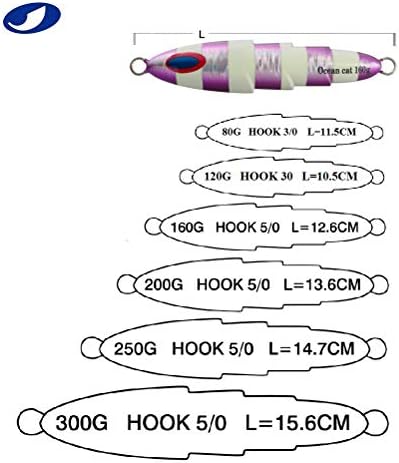 OCEAN CAT 1 PC Slow Pitch Jig Saltwater Fishing Lures Flat Fall Jigs, Jigging Baits with Hook for Saltwater Fishing 5 Colors 80G/120G/160G/200G/250G/300G - Image 3
