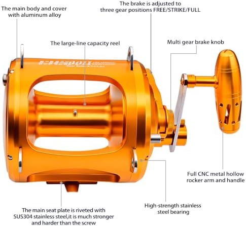 Trolling Reel,2-Speed Conventional Reels, Saltwater Offshore Reel for Tuna Sailfish Swordfish Deep Sea Ocean Big Game Fishing Reel 80II - Image 3