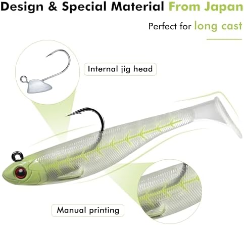 TRUSCEND Shadtale Easy Catch Soft Fishing Lures with BKK Hooks - Trembly Sinking and Vibrating Swim for More Bites, Pre-Rigged Swimbaits for Bass, Trout, Crappie, Walleye, Freshwater Saltwater Fishing - Image 3