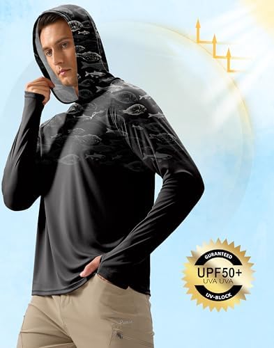 Pudolla Men's Sun Protection Hoodie Shirts UPF 50+ Fishing Hiking Shirt - Image 5