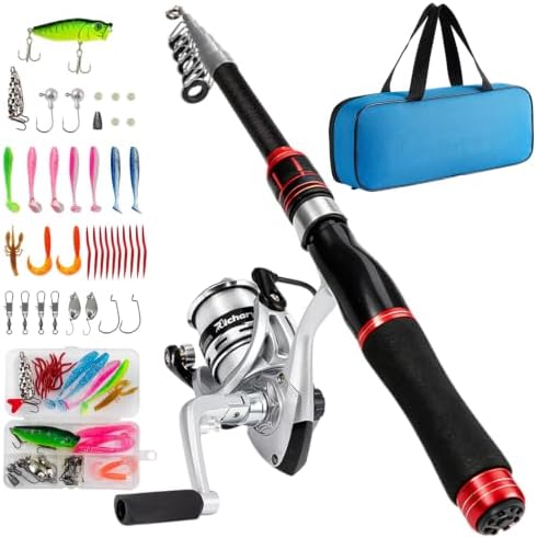 Fishing Pole Set, 5.2FT Compact Telescopic Fishing Rod and Reel Combo with Complete Tackle Lures, Travel Carry Bag All-in-One Fishing Gear for Beginner Spinning Rod Combo Fishing Gift by Richary