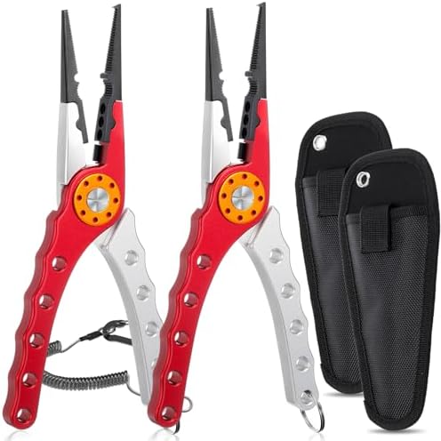 Lasnten 2 Pcs Fishing Pliers Saltwater Sheath Lanyard, Red, Silver by Lasnten