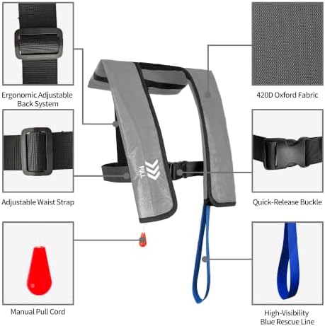 Manual Inflatable Life Jacket,Preserver PFD for Adults,Life Vest for Adults,Supports Weight up to 330 pounds - Image 3