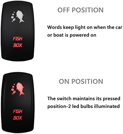 12V 24V RED Fish Box Rocker Switch with Wires Laser Etched 5 PIN Waterproof ON-Off Switches for Car Marine Boat Yacht Fishing Boat IP66 - Image 5