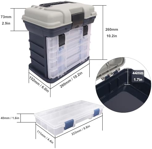 Fishing Tackle Box, 4 Layers Fishing Box, Tackle Boxes, Quick-Access Top Storage with Lid for Fishing Gear and Accessories,（Grey）by KUKLIPJIM - Image 2