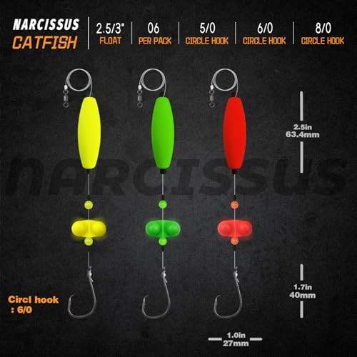 Narcissus Catfish Rigs Set – 6 Pre-Tied Rigs with 2 Sinker Sliders & 2oz Pyramid Sinker, Float Rigs Tackle, Santee Rig, Circle Hooks 6/0 – Complete & Ready-to-Use Kit - Image 2