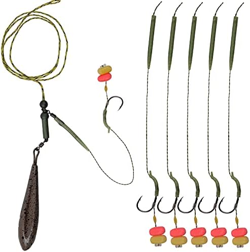 Carp Fishing Hair Rigs Kit, Boilies Bait Rigs with Sinker Corn Bait Curved Barbed Hook Swivel Carp Fishing Accessories Equipment by SILANON