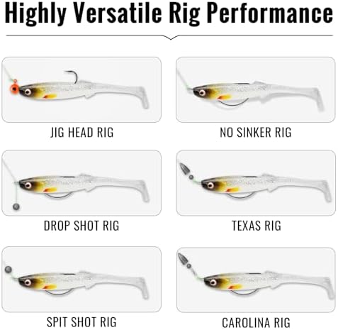 TRUSCEND Shadtale Easy Catch Soft Fishing Lures with BKK Hooks - Trembly Sinking and Vibrating Swim for More Bites, Pre-Rigged Swimbaits for Bass, Trout, Crappie, Walleye, Freshwater Saltwater Fishing - Image 6