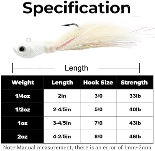 9KM DWLIFE Bucktail Jigs, Handmade Hair Lures for Bass & Saltwater Fishing - Image 5