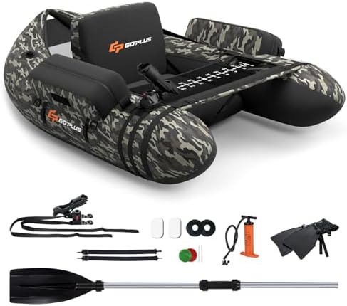 Goplus Inflatable Float Tube, Fishing Belly Boat with Fish Ruler, Pump, Storage Pockets, Adjustable Straps, Fishing Float Tube for Angling, 350LBS Load Capacity by Goplus