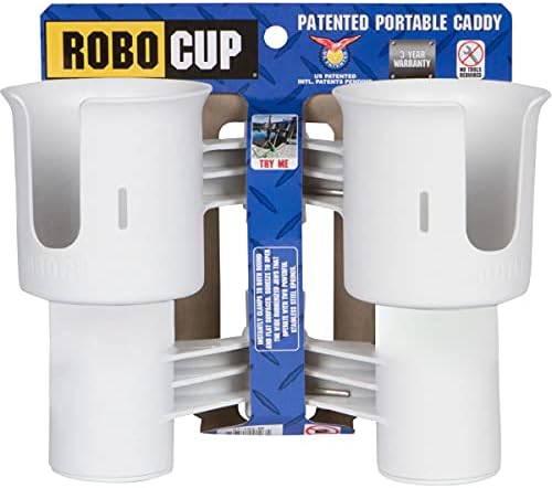 ROBOCUP, (White), Patented Clamp On Boat Cup Holder |Multifunction Dual Drink Caddy for Fishing Poles, Tools, Net, Gaff |Portable Storage for Boating, Beach, Umbrellas, Golf Carts, Strollers - Image 4