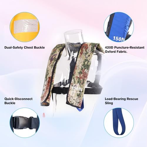 Inflatable Life-Jacket for Adults| Life-Vest Inflation-PFD with Whistle| Automatic & Manual Lightweight Supports up to 300 lbs for Kayaking Fishing Boating - Image 5
