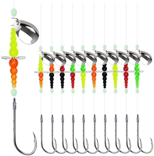 Walleye Spinner Rig 10 Pcs, Hand-Tied Crawler Harness with Colorado Blades & Baitholder Hooks – 41" 30lb Mono Leader for Freshwater Walleye Fishing by MAFIMOEA