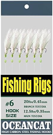 10/20/50/100 Packs 3 Feather & Fish Skin 6 Hooks Saltwater Fishing Rigs with String Hook Lure Bait Tackle Jig by OCEANCAT