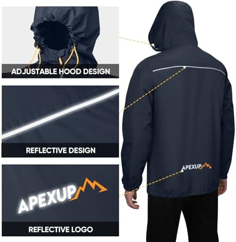 APEXUP Packable Rain Jacket Men Waterproof Lightweight Raincoat with Hood - Image 2