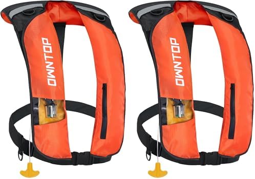 Owntop Automatic/Manual Inflatable Swim Jacket, Manual Convertible & Highly Visible, Storage Pocket with Zipper, 24g CO2 Cylinder Included, Low Profile for Kayak, Fishing, Paddle Sports by Owntop