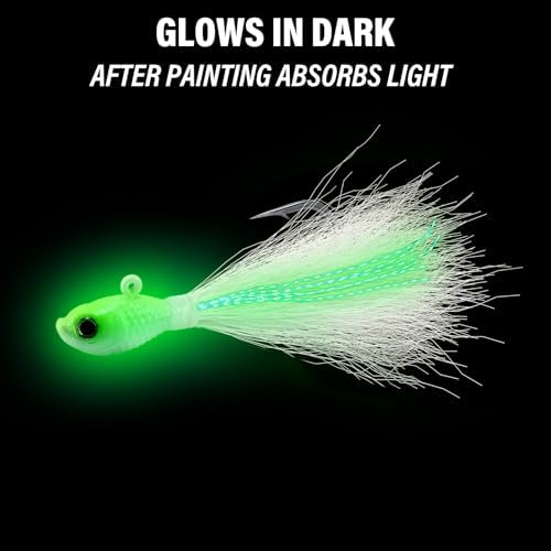 Alwonder 5-Pack Bucktail Jigs Hair Jigs Saltwater Freshwater Fishing Bucktail Lures Surf Fishing Jig Heads White Luminous Chartreuse Swimbait Jig for Bass Flounder Striper Bluefish Halibut Redfish - Image 5