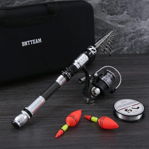 Portable Fishing Spinning Rod and Reel Combo Set Carbon Fiber Fluorescent Rod Tip, with Fishing Lures Line Carrier Bag Kits for Travel Surf Saltwater Freshwater - Image 2