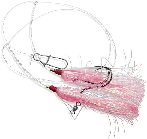 UMT 3Pack, 6Pack & 12Pack Options - Fluke Flounder Ocean Hi/Lo Rig – Multicolor Mylar Teaser for Saltwater – BKK Black Size 3/0 Octopus Hook -30lb Heavy Duty Mono 2ft Long-Black Duo-Lock Snaps - Image 4