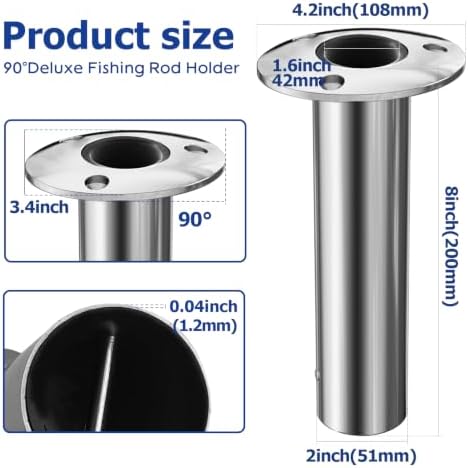 Fishing Rod Holder 2 Pack, 316 Stainless Steel 15/30/90 Degree Rod Holders for Fishing Boat, Flush Mount with Cap, Heavy Duty - Image 3