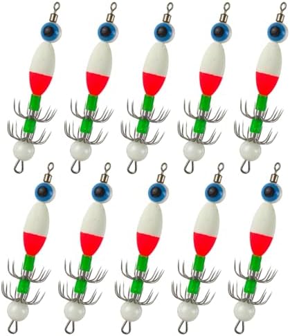 4/10Pcs Squid Jig Hooks Kit Saltwater Glow Squid Jigs Fluoresent Cuttlefish Sleeve Fishing Jigs Octopus Lure Glow in Dark with Tackle Box by FreeFisher
