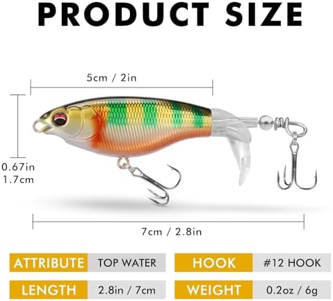 TRUSCEND Top Water Fishing Lures with BKK Hooks, Easy Catch Plopper Lure for Freshwater or Saltwater, Floating Lures for Bass, Pike, Catfish, Surface Wobble PoPobait Bass Baits Fishing Gifts for Men - Image 2