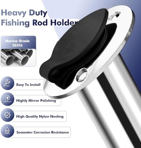 2Pcs Rod Holders for Fishing Boat, Heavy Duty 316 Stainless Steel Fishing Rod Pole Holder, Flush Mount, 15/30/90 Degree - Image 3