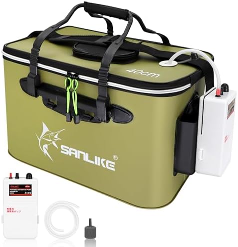 SANLIKE Foldable Live Fish Bucket Kit with Aerator Pump Leakproof Livewell by SANLIKE