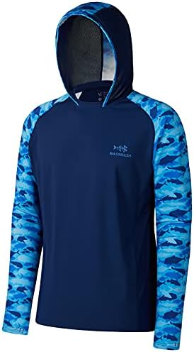 BASSDASH Men’s UPF 50 Performance Fishing Shirt Cooling Hoodie Camo Long Sleeve FS17M by Bassdash