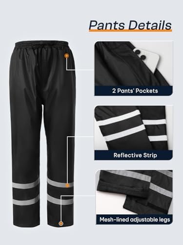 Men's Rain Suit High Visibility Reflective Work Rain Jacket Pants for All Sport Farm Fishing Motorcycle - Image 5