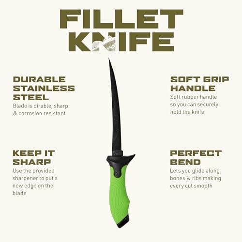 Googan Squad 7 Inch Fishing Fillet Knife with Sharp Stainless Steel Blade and Soft Grip Handle for Cleaning Bass, Walleye, Catfish and Panfish - Image 2