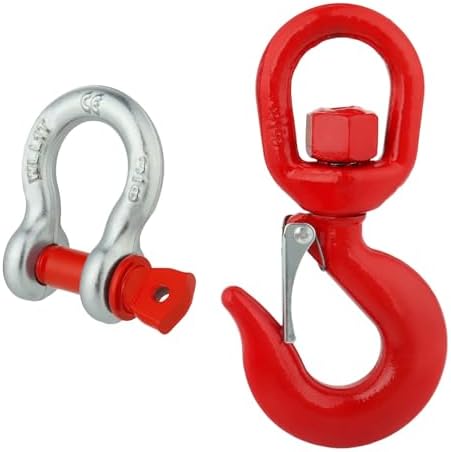 1 Ton Swivel Lifting Hook with 3/8 Inch D Ring Anchor Shackles by WENHUALI