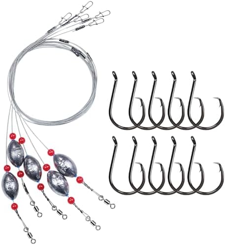 Pre-Rigged Carolina Rig Saltwater, Egg Sinker Grouper Rigs with 10 Circle Hooks, Stainless Steel Leader Fishing Wire, for Snapper Flounder Sea Bass Surf Fishing Bottom Rig by MAFIMOEA