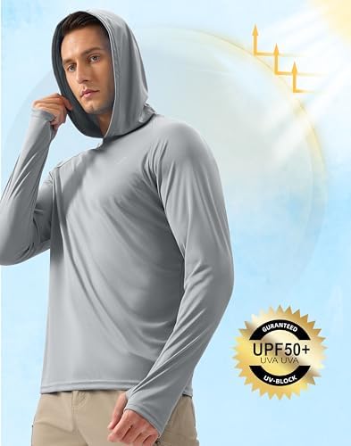 Pudolla Men's Sun Protection Hoodie Shirts UPF 50+ Fishing Hiking Shirt - Image 5